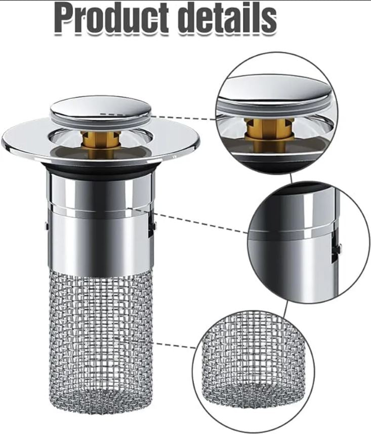 Set di 2 tappi per lavabo con raccoglicapelli, filtro di scarico pop-up in acciaio inox con cestello filtro rimovibile