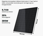 Full Black Solarmodul für Balkonkraftwerk 285W – TopCon N-Typ Zellen mit 25 % Effizienz