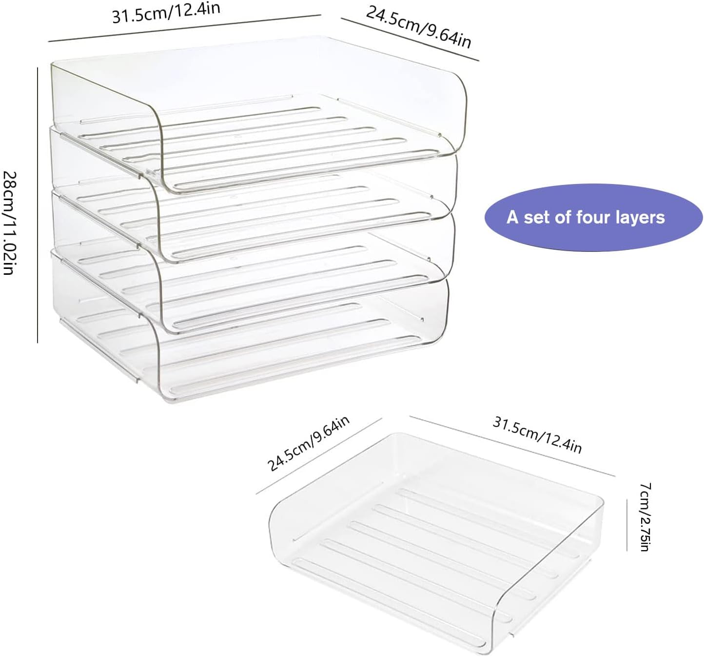Greentainer 4-Tier Storage Basket for A4, Document Tray Made of PET Plastic, Stackable Desk Organizer Letter Tray
