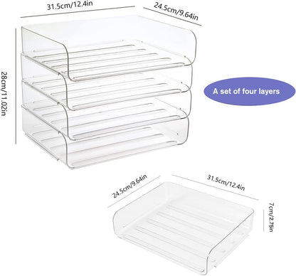 Greentainer 4-Tier Storage Basket for A4, Document Tray Made of PET Plastic, Stackable Desk Organizer Letter Tray