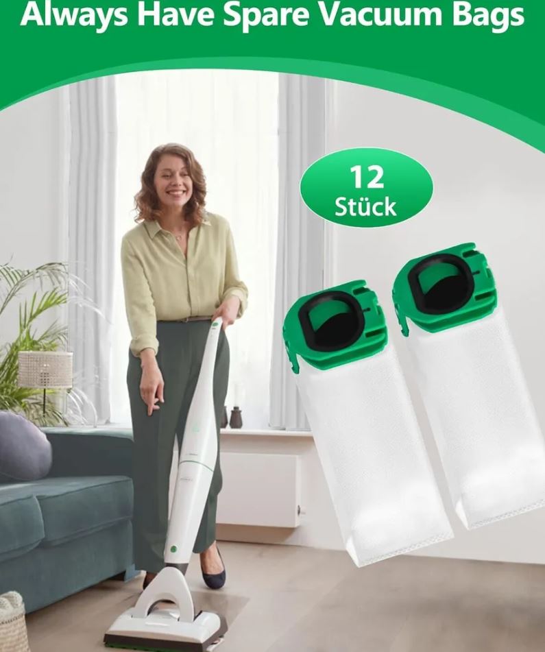 12 bolsas de aspiradora compatibles con Vorwerk Kobold VB100 FP100 VB 100 FP 100