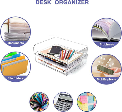 Greentainer 4-Tier Storage Basket for A4, Document Tray Made of PET Plastic, Stackable Desk Organizer Letter Tray