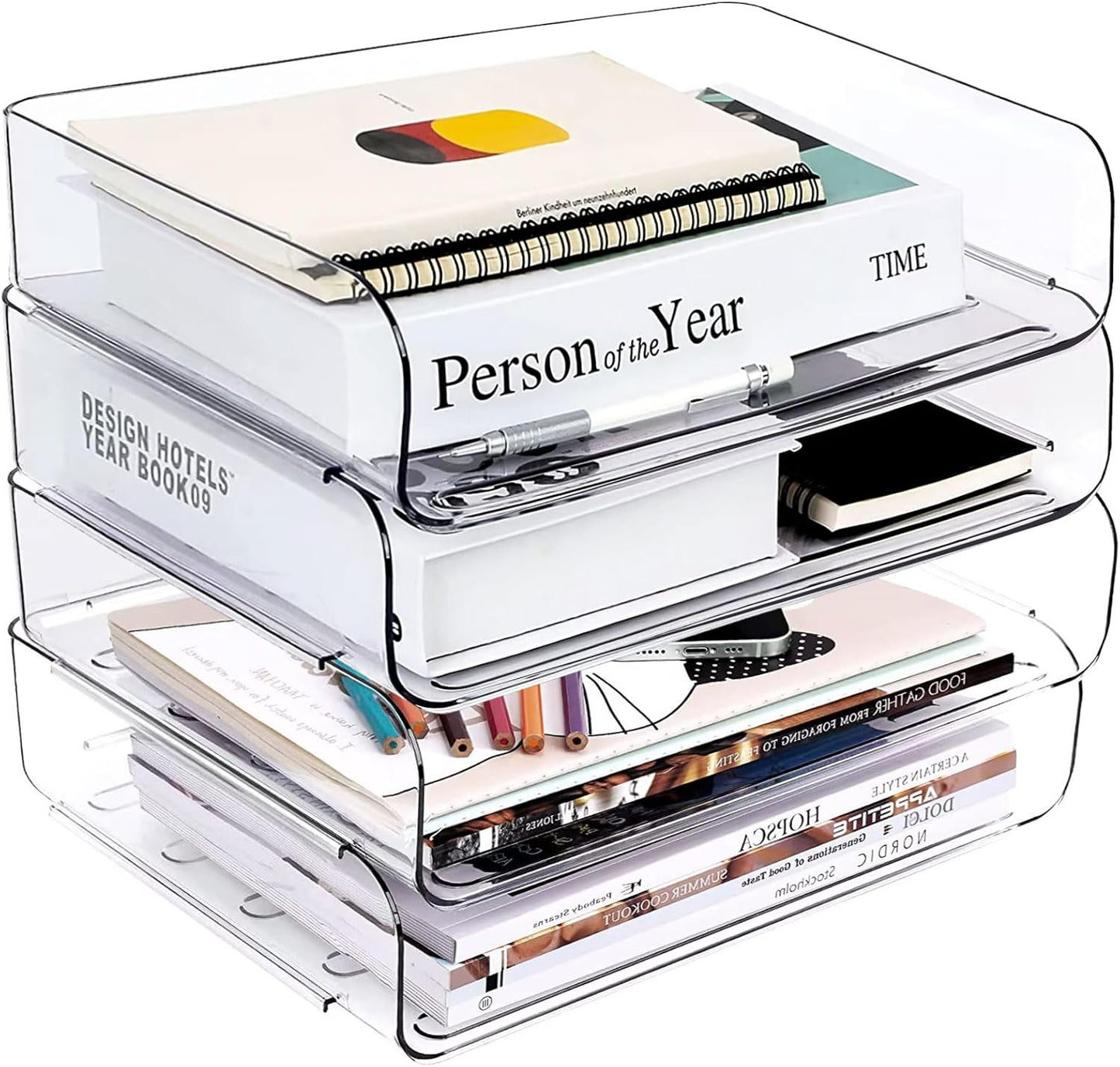 Greentainer 4-Tier Storage Basket for A4, Document Tray Made of PET Plastic, Stackable Desk Organizer Letter Tray