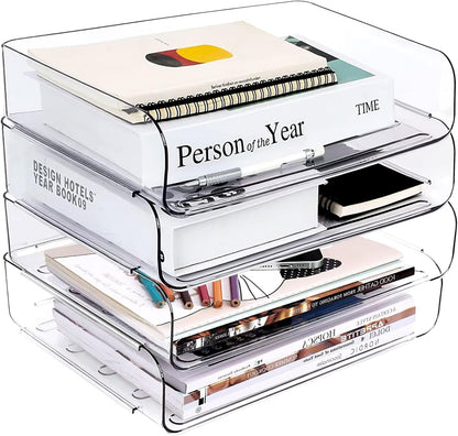 Greentainer 4-Tier Storage Basket for A4, Document Tray Made of PET Plastic, Stackable Desk Organizer Letter Tray
