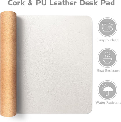 Cork Desk Mat, Double-Sided Desk Pad with Natural Cork & PU Leather, Mouse Pad/Table Protector Light Gray