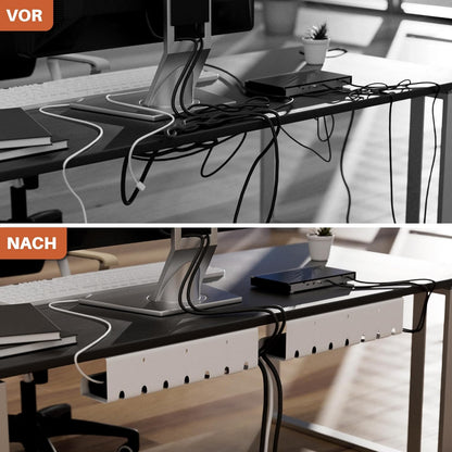2-Piece Cable Management Desk Set White – No-Drill Cable Organizer for Hiding Cables