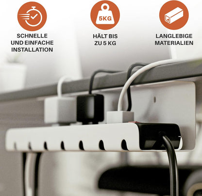 2-Piece Cable Management Desk Set White – No-Drill Cable Organizer for Hiding Cables