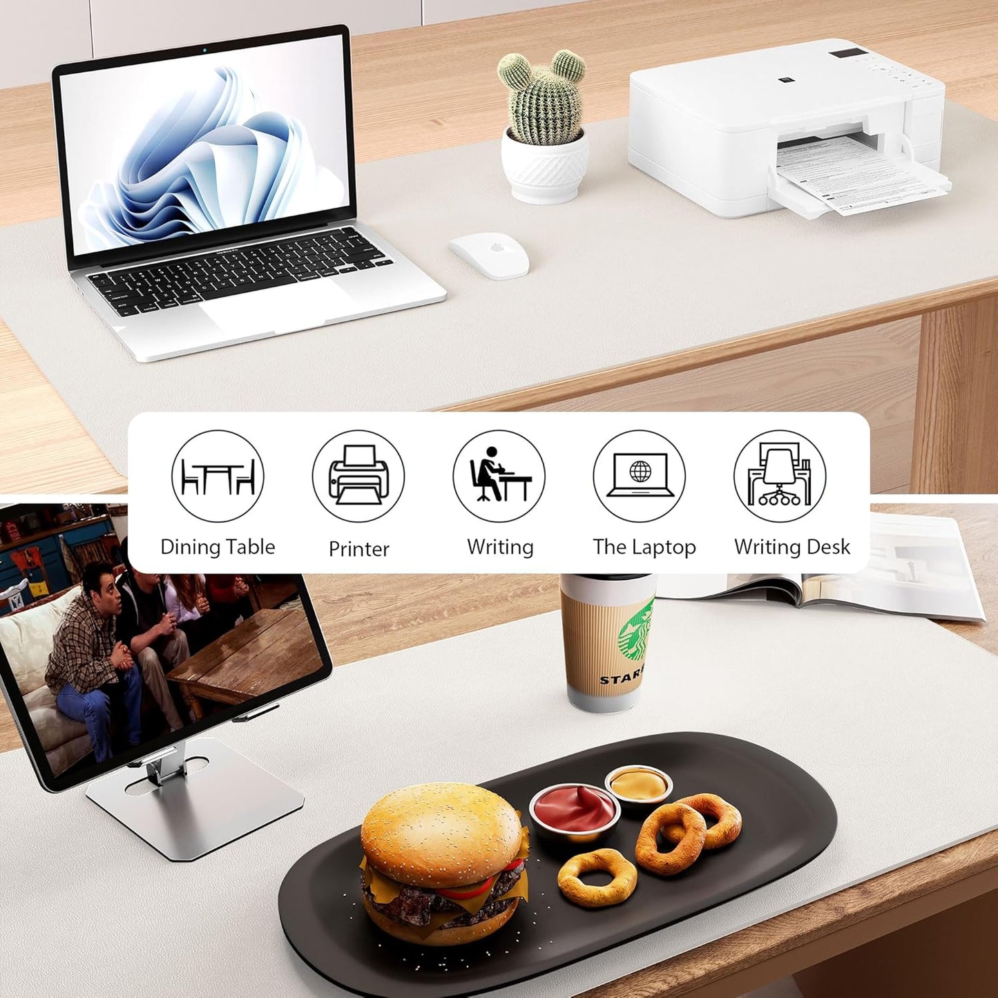 Cork Desk Mat, Double-Sided Desk Pad with Natural Cork & PU Leather, Mouse Pad/Table Protector Light Gray